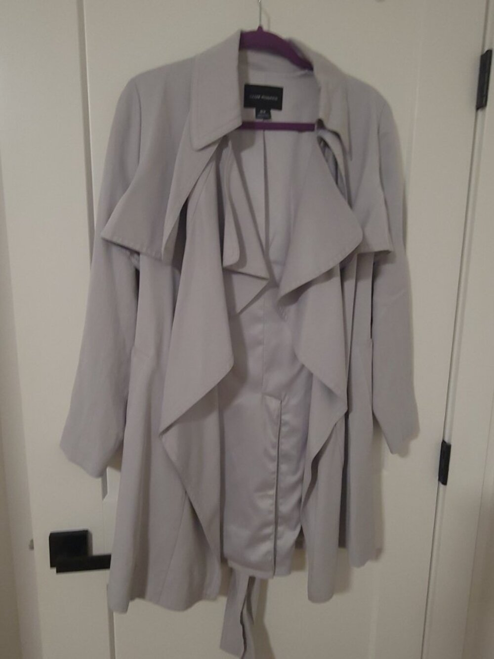 Club Monaco Lyocell Draped Trench Coat - Light Grey - Size L - Soft Touch - Picture 2 of 5